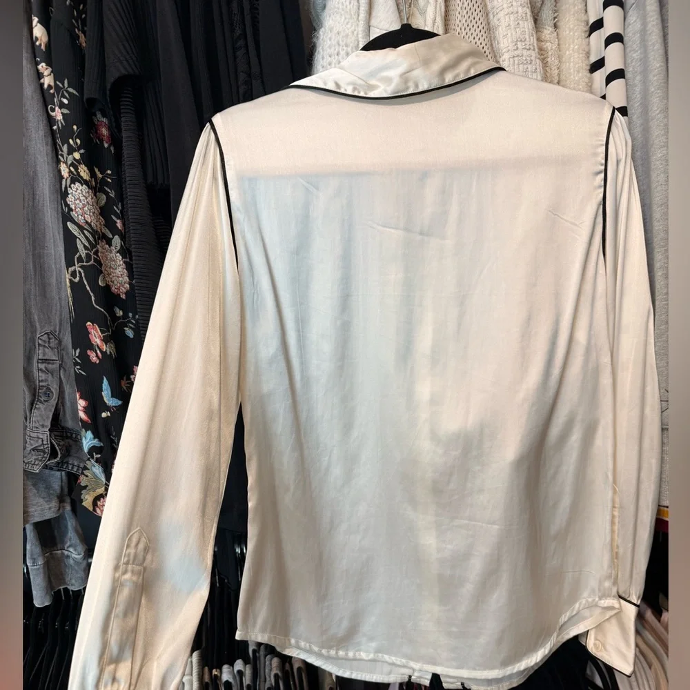 NWT Free People x Nigel Preston Silk Western Blouse Ivory Black Piping Size S - Picture 4 of 8